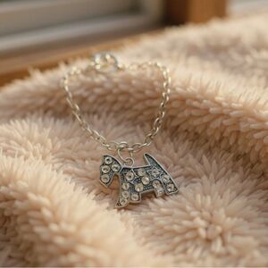 Silver-Tone Scottie Dog Toggle Bracelet with Clear Rhinestones, Pet Lover Gift